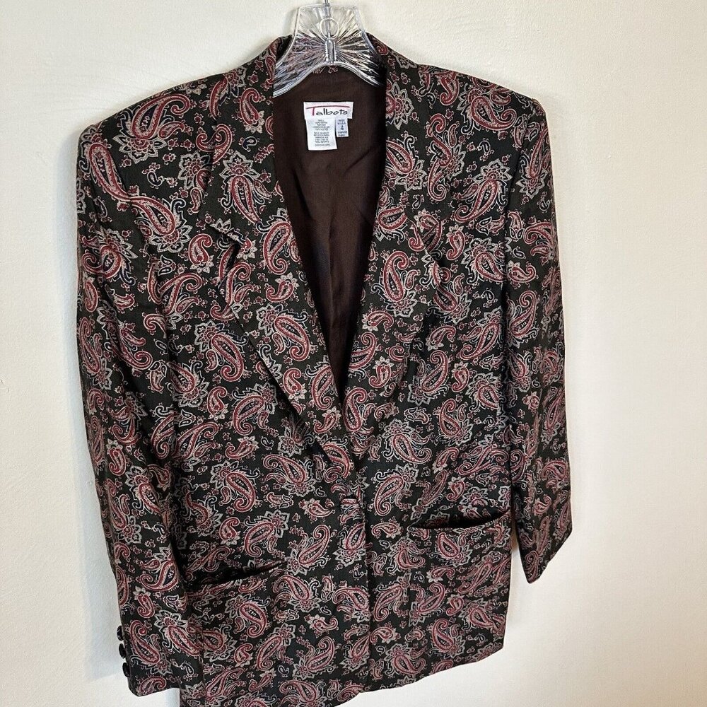 Talbots Petites Women's Blazer Size 4 Large Multicolor Paisley Rayon Vintage 90s - Picture 5 of 12